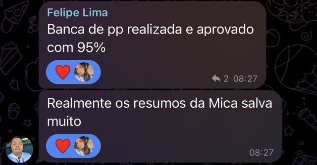 Print de depoimento de aluno(a) sobre os resumos
